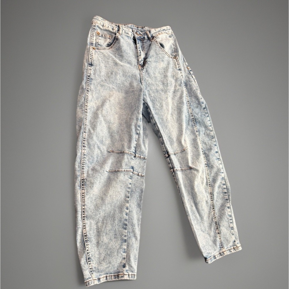 Womens Barrel Jeans High Rise Cropped Tapered Light Wash Denim 28‎ Waist